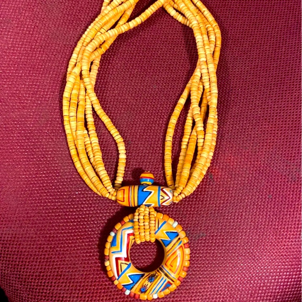 Native american wood necklace artisanal